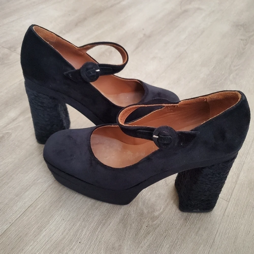 Castaner Suede Braided Black Platform Mary Jane Heel Shoes Spain 39 EU/8 US